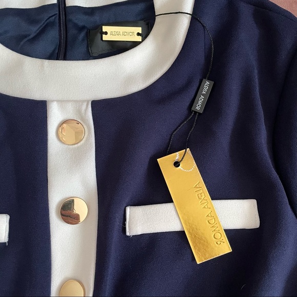 Alexa Admor Gold Button MIDI Navy Dress | Audrey Hepburn | Sz S | Figure Hugging - Picture 6 of 8